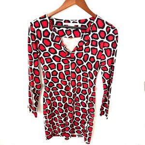 Diane Von Furstenberg Reina Silk Geometric Print Long Sleeve Mini Dress